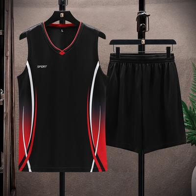 Sportdräkt Herr Löpnings- och Träningskläder Andningsbar Kortärmad Ice Silk T-shirt Snabbtorkande Väst Tvådelat Set