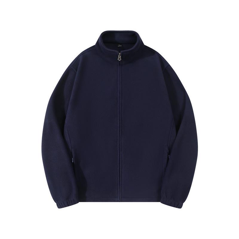 

Men s Double-Sided Plush Fleece Zipper Hoodie - Solid Color, Versatile Stand Collar Jacket for Autumn and Winter M темно-синього кольору