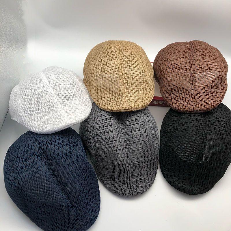 Summer Hollow Breathable Hat Male Middle-aged and Elderly Father Casual Versatile Beret Solid Color Forward Hat