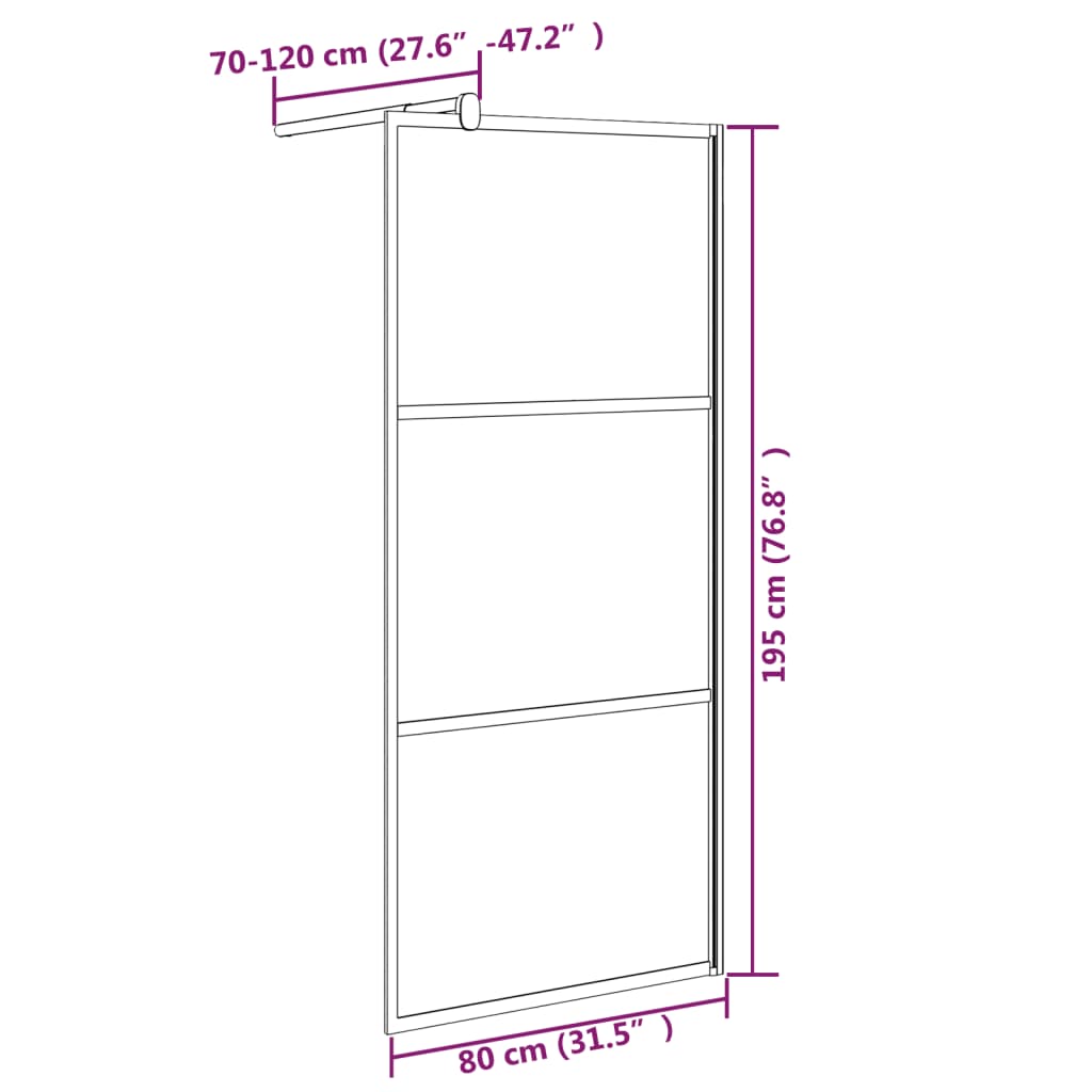 Vidaxl Shower Wall, 80X195 Cm, Frosted Glass EsG, Black