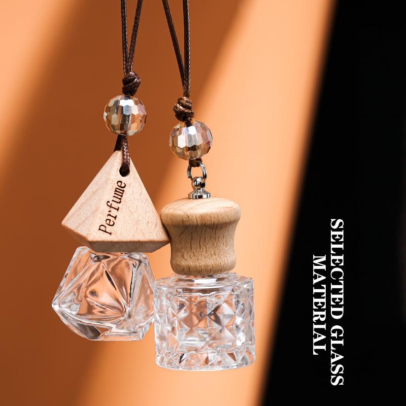1Pcs Empty Glass Essential Oil Diffuser Bottle With Wooden Cap Car Hanging Perfume Bottle For Auto Aromatherapy Decoration
