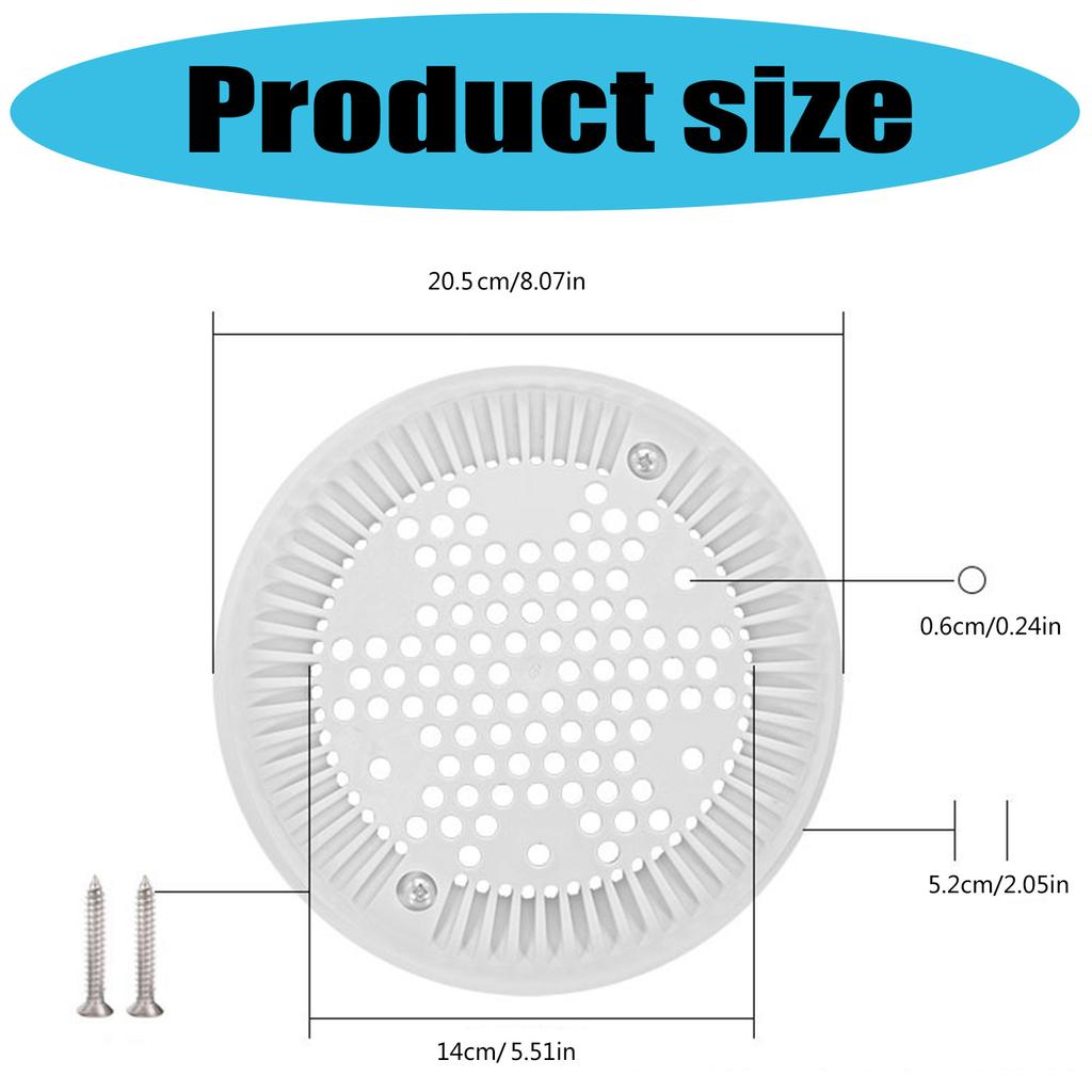 8Inch Round Pool Drain Cover Set Main Drain Suction Cover Pool Maintenance Accessory Plastic Texture for Concrete Pools