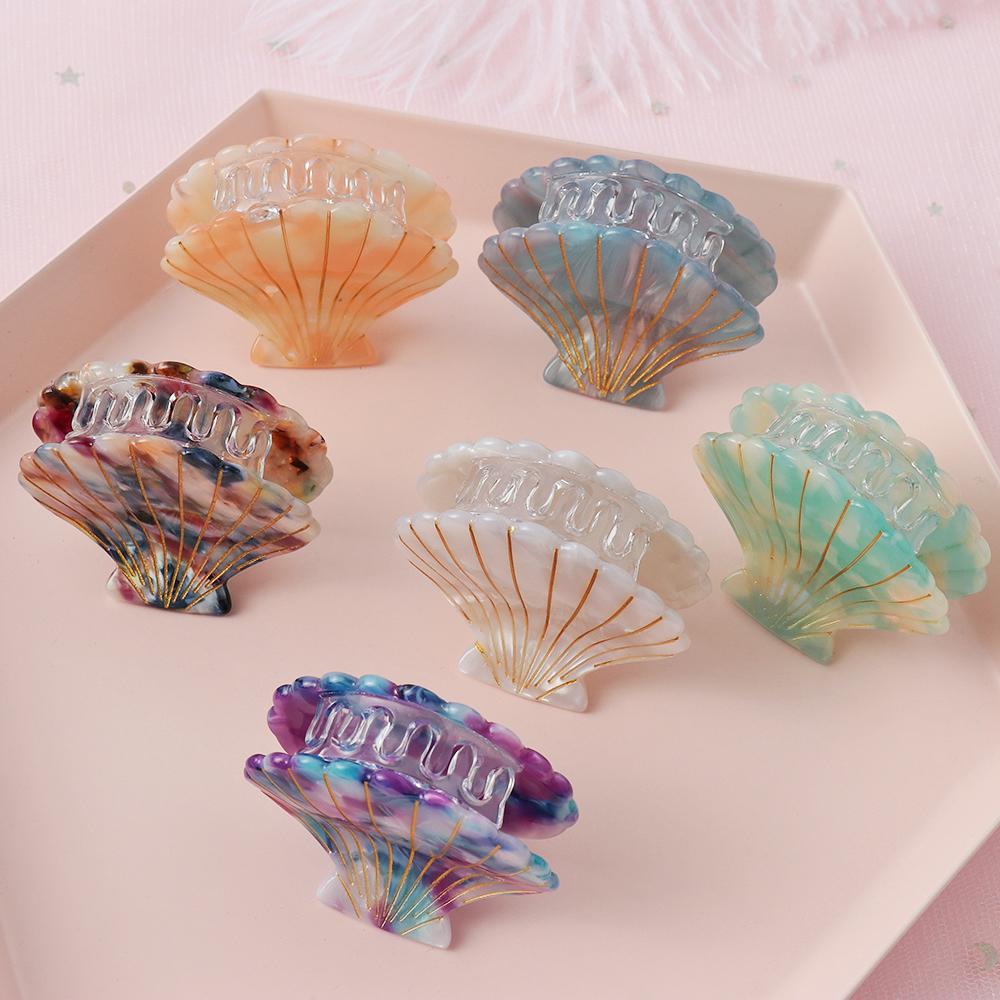 1PC Shell Shape Hair Clips Acetate Barrette Beauty Crab Hairgrip Headwear Acrylic Beach Hairpins Hair Claws Styling Accessories