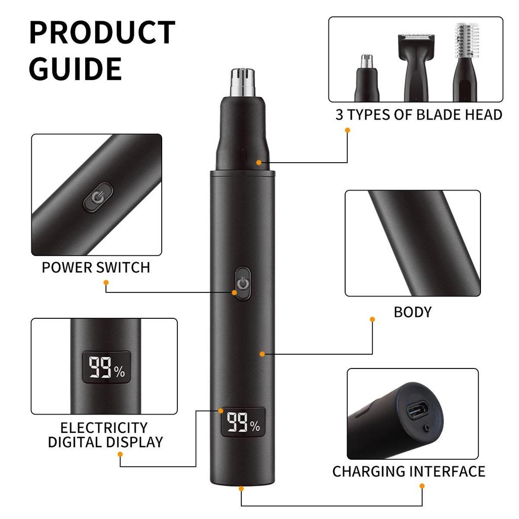 Rechargeable Multi-Functional Type-C Men's Grooming Kit: 3-in-1 Electric Nose Hair Trimmer