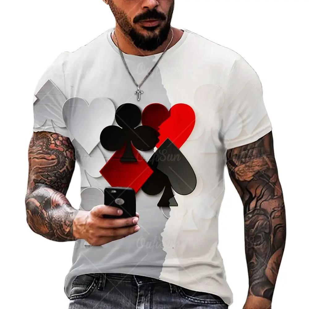 Sommer 3D Poker Print Herren T-Shirt Harajuku Street Monster Horror Stil Mode Lässig Rundhals Kurzarm Übergroße Oberteile
