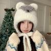 Little Bear Plush Knitted Cap for Women  Cute and Warm Japanese Style Ear Protecting Woolen Cap for Autumn and Winter Outdoor Cycling Cold Proof Cap