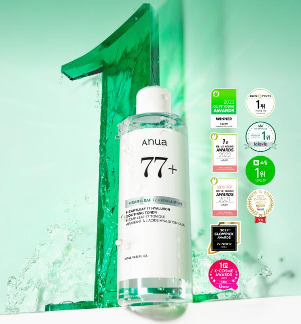 Anua Heartleaf 77 Hyaluron Soothing Toner 250ml Hydrating Calming Korean Toner