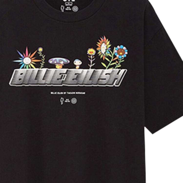 UNIQLO Murakami Collaboration Cartoon Plant Print Letter Short Sleeve T-Shirt Unisex Tops Black 427390-09