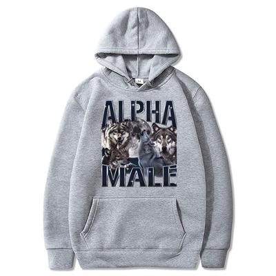 Alpha Male Funny Wolf Graphic Print Hoodies Men Women Harajuku Fashion Vintage Pullovers Cozy Oversized Sweatshirt