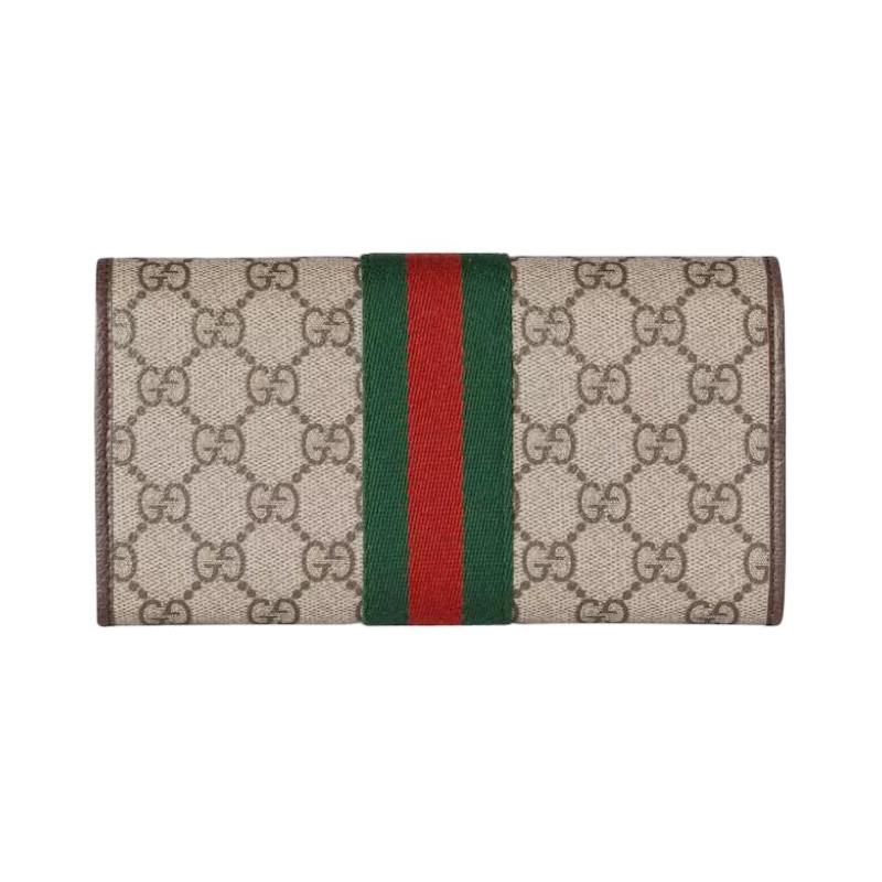 Gucci Ophidia logo marki klasyczny płócienny portfel damski beżowy i ciemnobrązowy