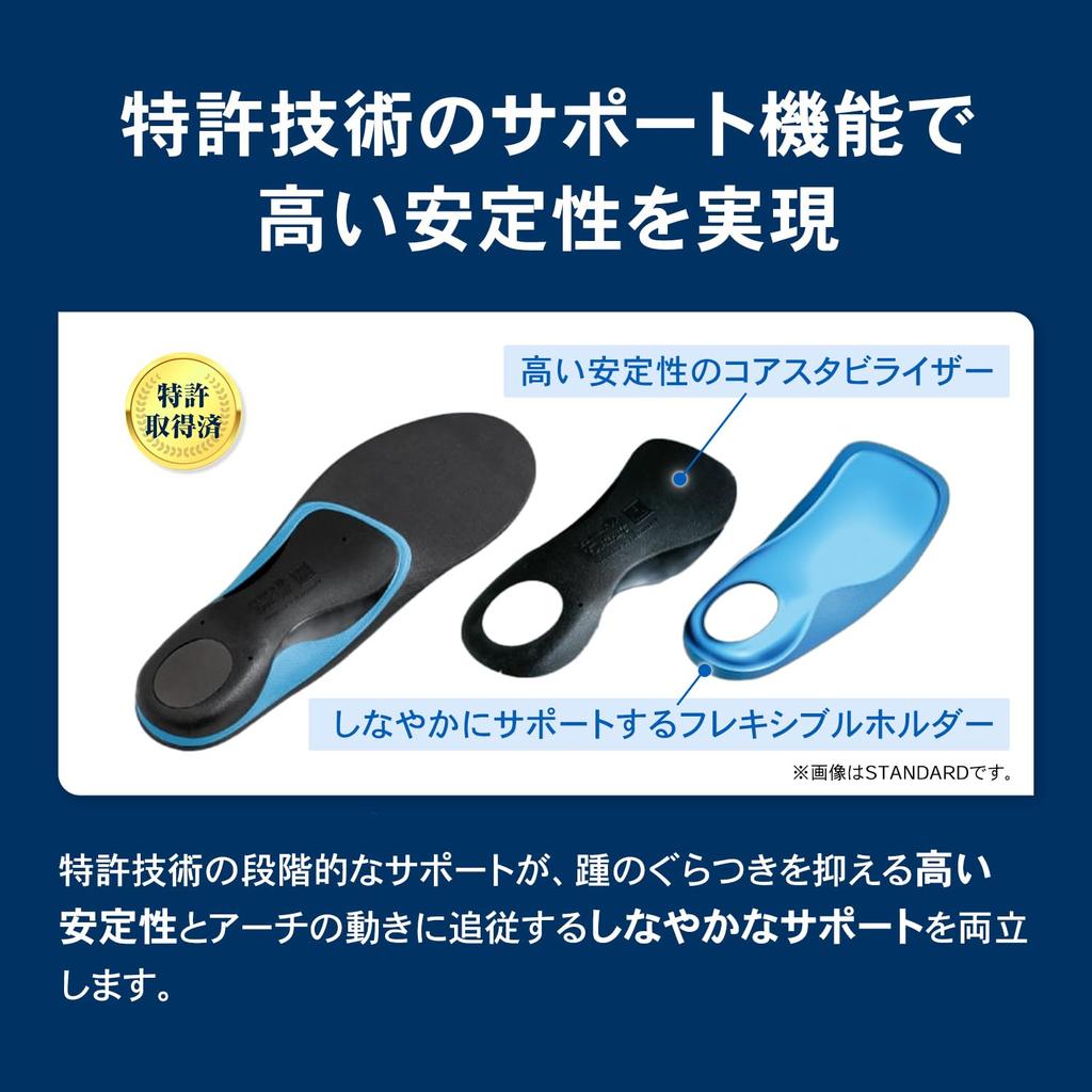 ZAMST Footcraft Series Insoles, Size L (25.0cm-26.5cm), Shock Absorption, Grip Type, Arch Support (MIDDLE), Unisex.
