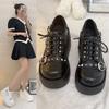 Metal Wind Platform Muffin Japanese Retro Dark Goth Punk Zipper Small Leather Shoes Girl Sweet Cool Big Head Shoes