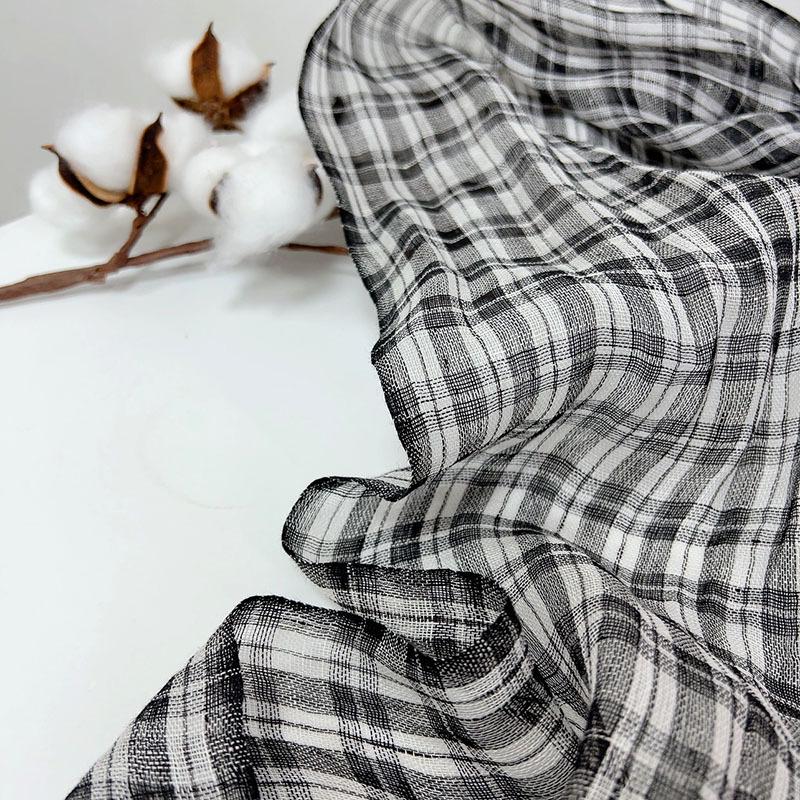 Japanese Small Plaid Linen Scarf Mori Female Literary And Artistic Versatile Breathable Shawl Long Fringed Silk Scarf Female