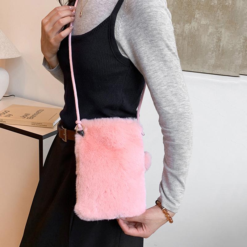 Yogodlns New Plush Shoulder Bag For Women, Mini Solid Color Plush Wallet, Cute And Versatile For Coins, Cell Phone Pouch