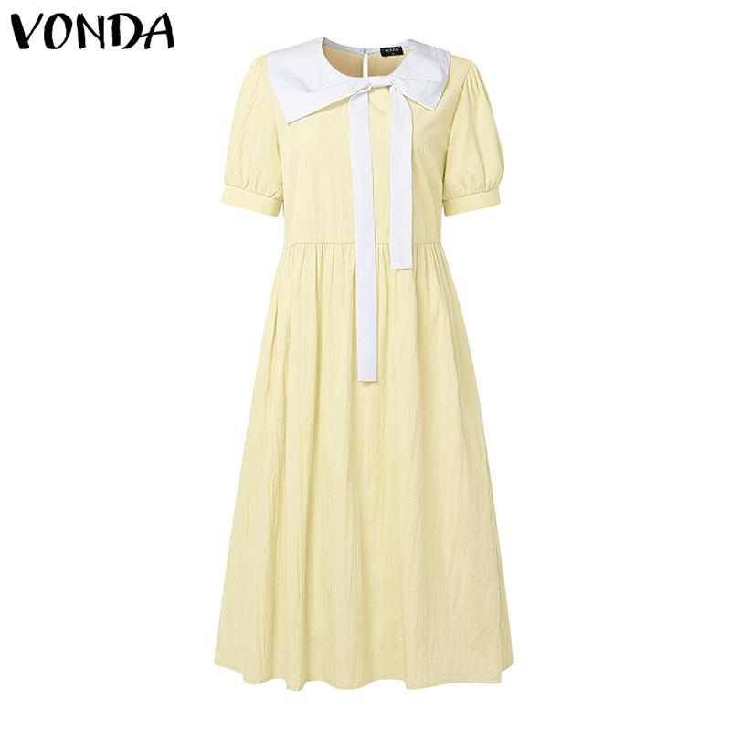 

VONDA Женское платье миди с плиссировкой, короткими рукавами и кукольным воротником 5XL абрикосовый