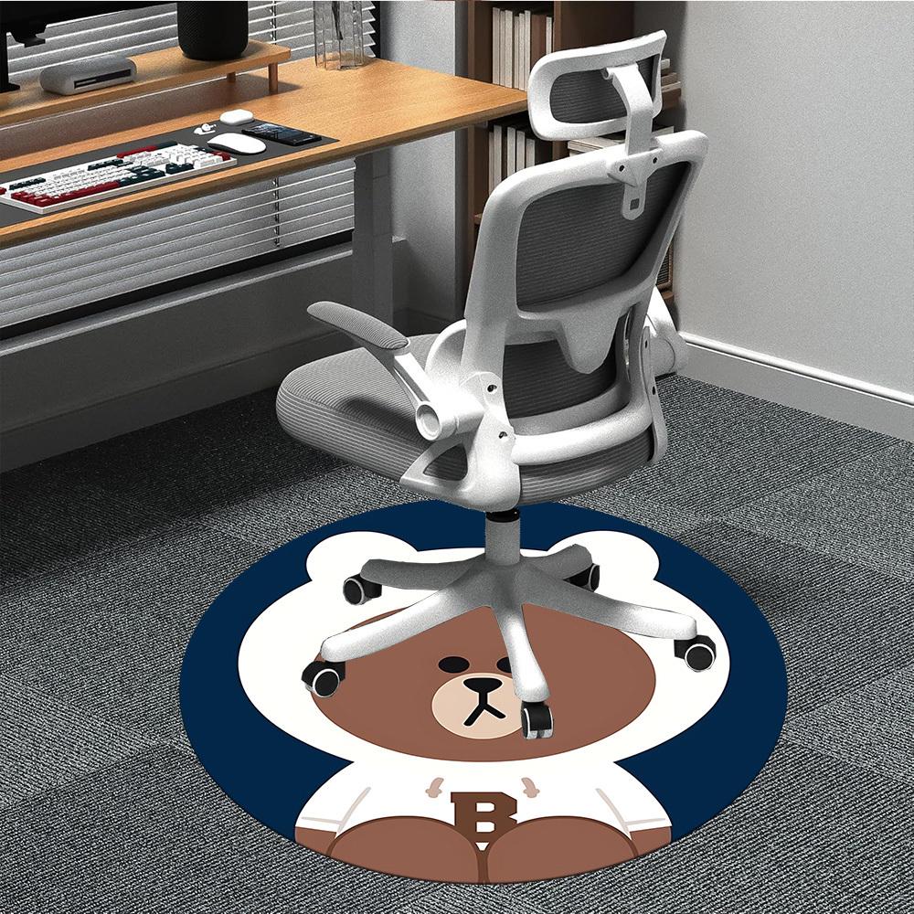 1pc Brown Bear Line Office Round Area Rug, Under Office Chairs Bedroom Living Room Home Decor  a1022115