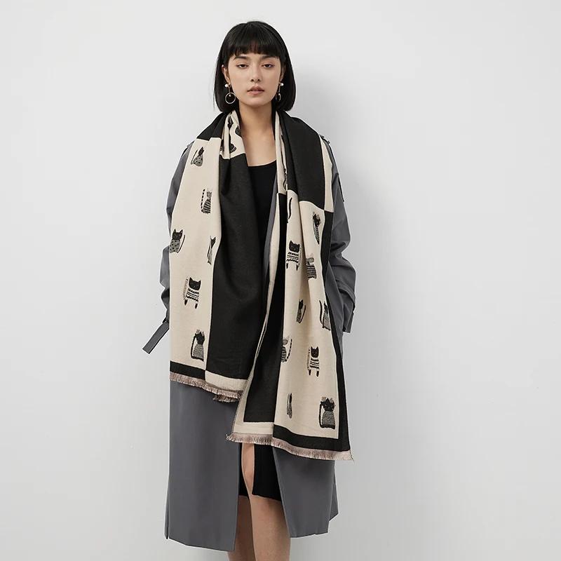 New Fashion Cute Cat Ladies' Jacquard Pashmina Cashmere Scarf Winter Thick Warmth Shawl Coldproof Windproof Blanket Scarf