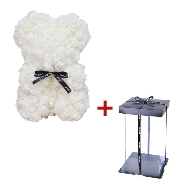 

25 см медведь из роз - подарок на День матери или День святого Валентина, вечный цветочный сувенир чистый белый