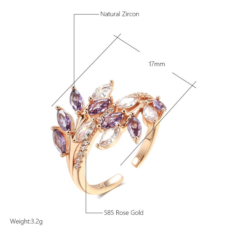 Luxury Full Paved Blue Purple Green Natural Zircon Open Rings For Women  Rose Gold Color Hollow Flower Vintage Jewelry