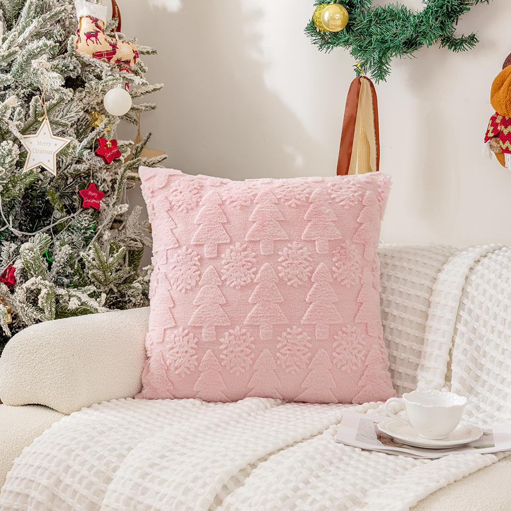 Christmas Tree Pillow Cover Soft Decorative Cushion Cover Fluffy Snowflake Pillowcase for Winter Holiday Decoration