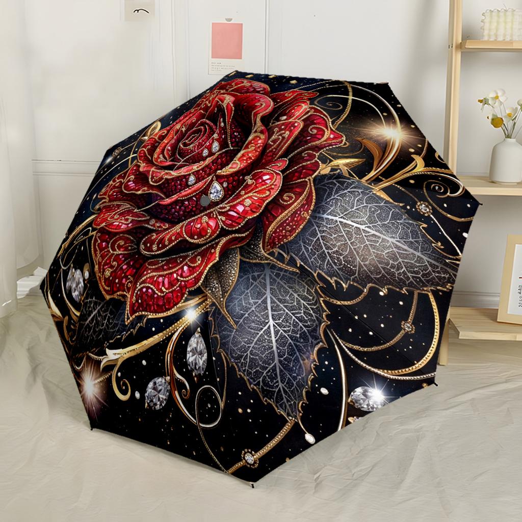 Colorful Peony Bouquet Compact Travel Automatic Umbrella Compact 8-Rib Design Sturdy Construction All-Season Use Outdoor Accessory Wedding Gift