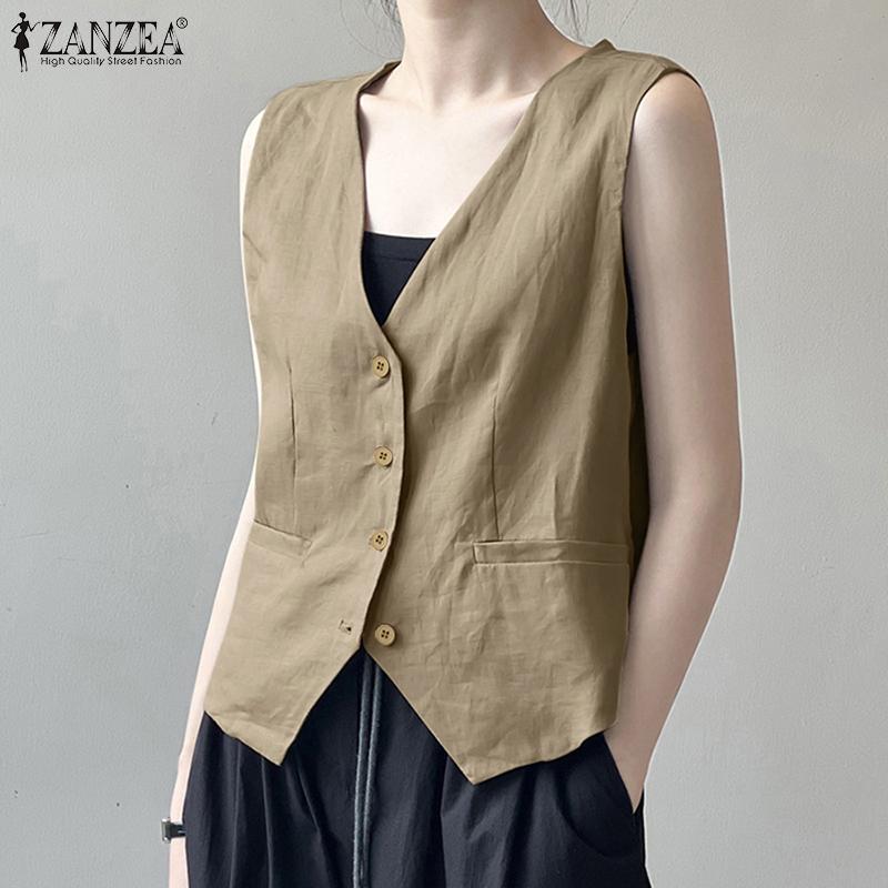 

ZANZEA Женский повседневный кардиган без рукавов с v-образным вырезом