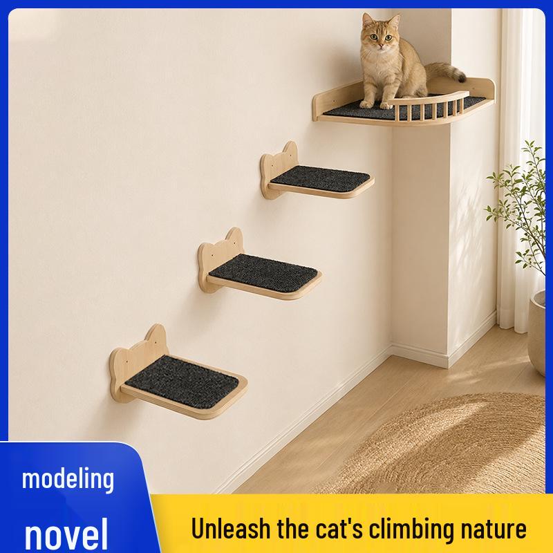 Albero per Gatti in Legno da Parete con Piattaforma e Cuccia Integrata