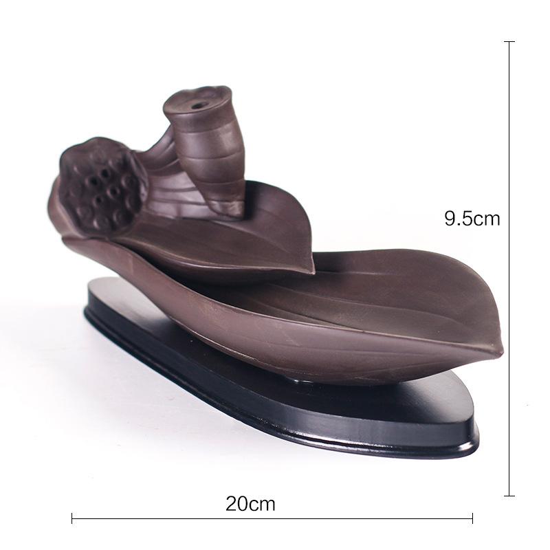 Double Leaf Like Flowing Lotus Backflow Incense Burner Ceramics Sandalwood Incense Sticks Holder with Plastic Bottom Home Decor