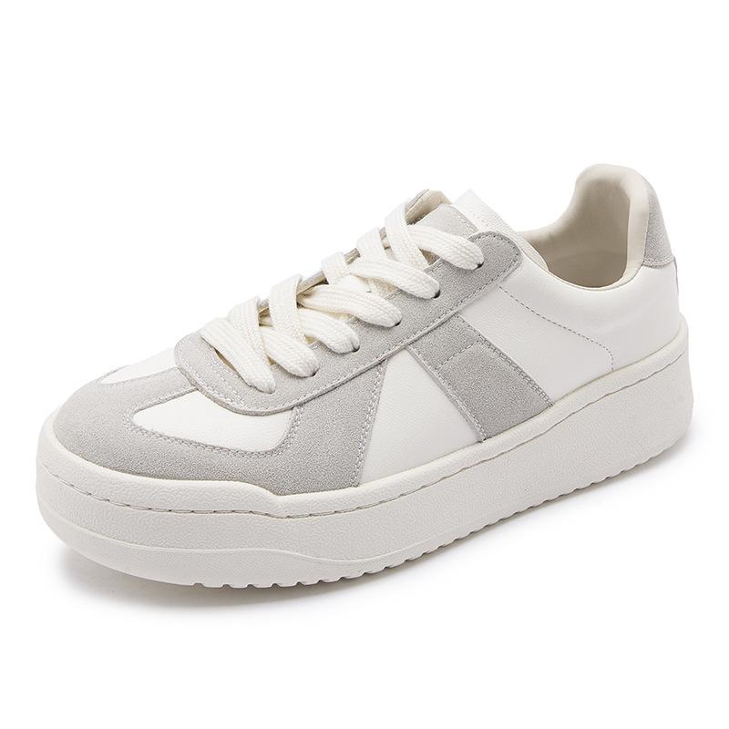 

Leather little white shoes women s 2025 spring new thick-soled non-slip round head comfortable versatile women s shoes casual sports board shoes 40
