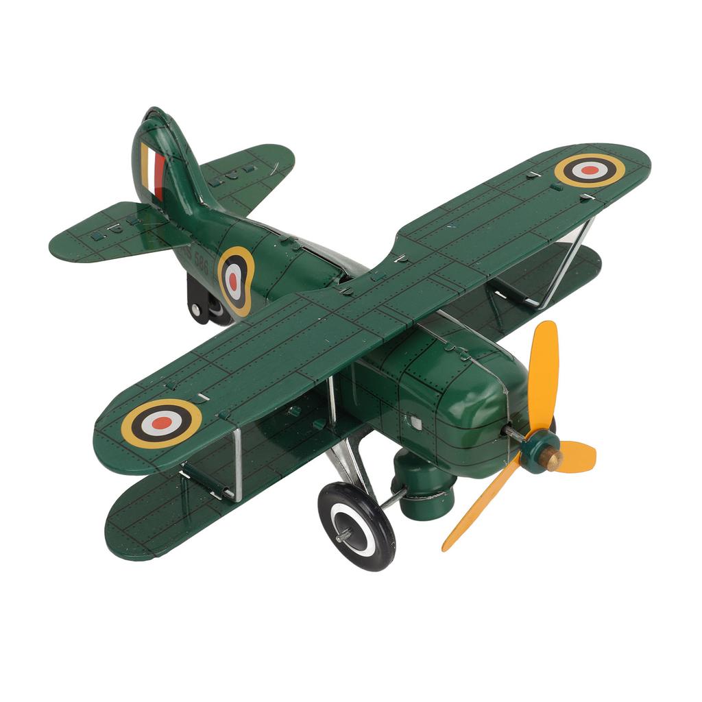 Vintage Wind Up Airplane Toy Tinplate Retro Clockwork Aircraft Figure Mini Airplane Ornament for