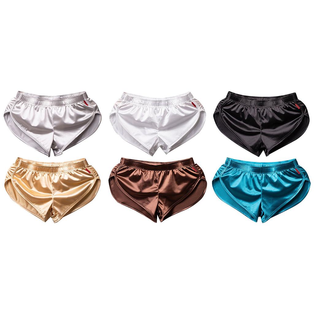 Sexy Boxershorts aus Seidensatin für Herren, Unterwäsche, seitlich geschlitzte Shorts, Pyjamahose