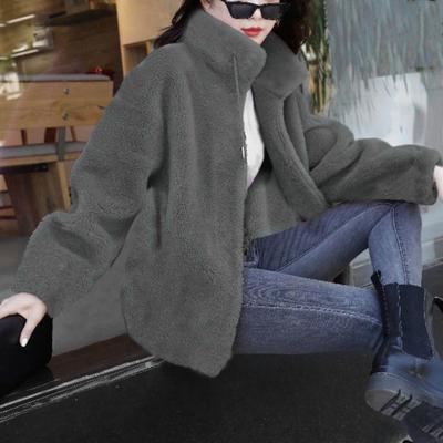 Ženy Zima Jednofarebný kabát Stojan Golier Šnúrka Dlhý rukáv Plyš Teplý Cardigan Zapínanie na zips Vrecko Fleece Oblečenie