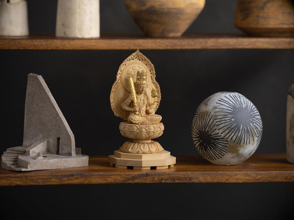 Miniature Buddha Kokuzo Bosatsu 11cm Buddha Wood Ornament Kokuzo Bosatsu (wood Boxwood, Gold-dust Finish) - Statue, Figure, Carving, (GSB