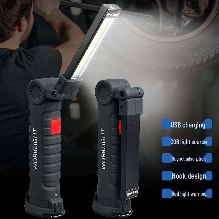 360° Folding Magnetic COB Handheld Work Light with Multi-functional Red Warning Light
