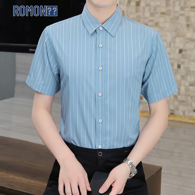 ROMON Men s Bamboo Fiber Blend Striped Short Sleeve Shirt 48