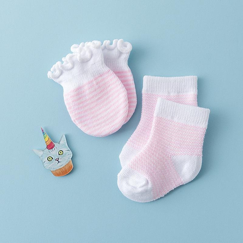 Cotton Baby Socks 4 Pairs Newborn Gloves Socks Set Spring Anti Scratch Bite Gloves Pography Props Infant Boys Girls Accessori