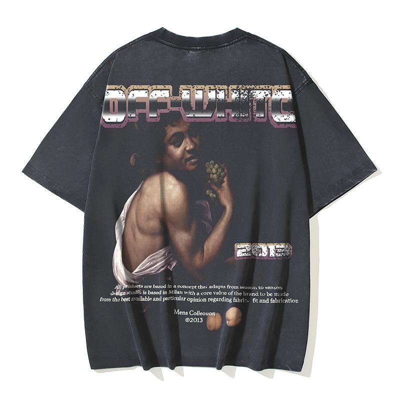 1190 Off-White 2025 Summer New Portrait Grape Printed Short Sleeved T-shirt for Men and Women