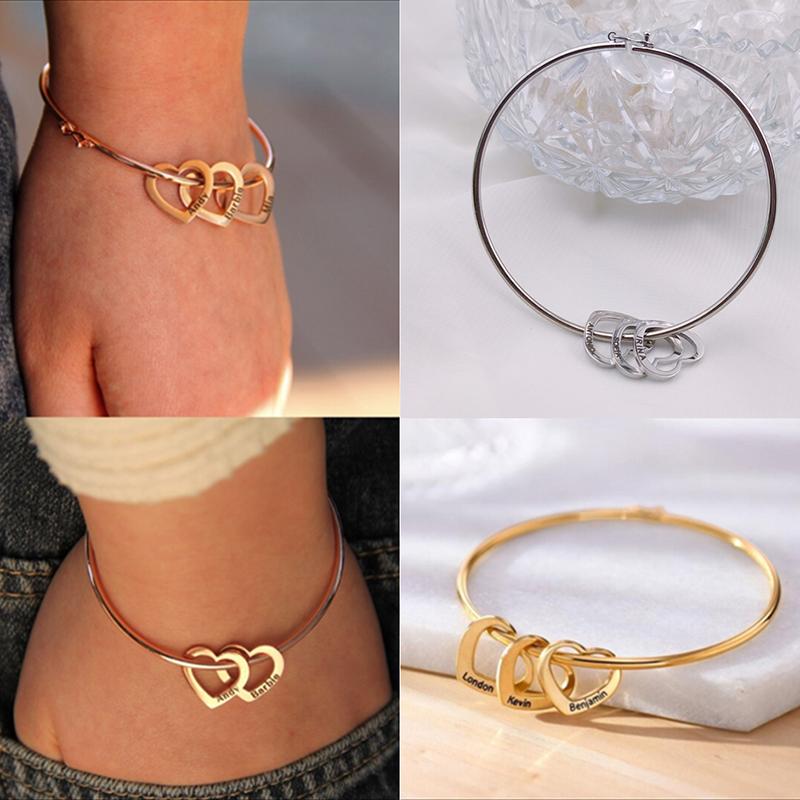 Personalisierter Gravur-Namens-Herz-Anhänger-Armreif für Frauen, personalisiertes Edelstahl-Armband, Schmuck, Freundin, Geburtstag