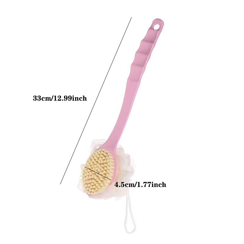 Dubbelzijdige badschrobborstel met zachte haren en lange ergonomische handgreep voor exfoliëren en rugschrobben