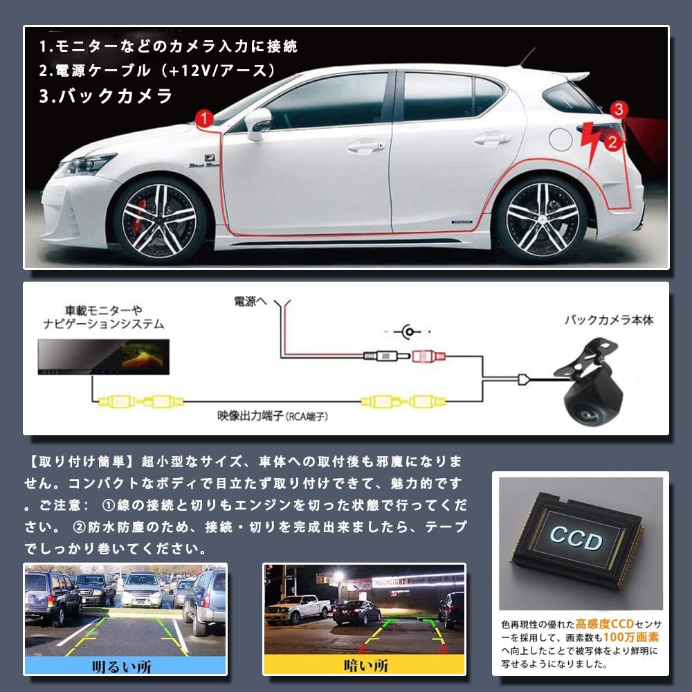 YuraYura Rear Camera, 1 Megapixel, Waterproof, IP68, Dustproof, 12 V, 720p, Ultra Wide Angle,