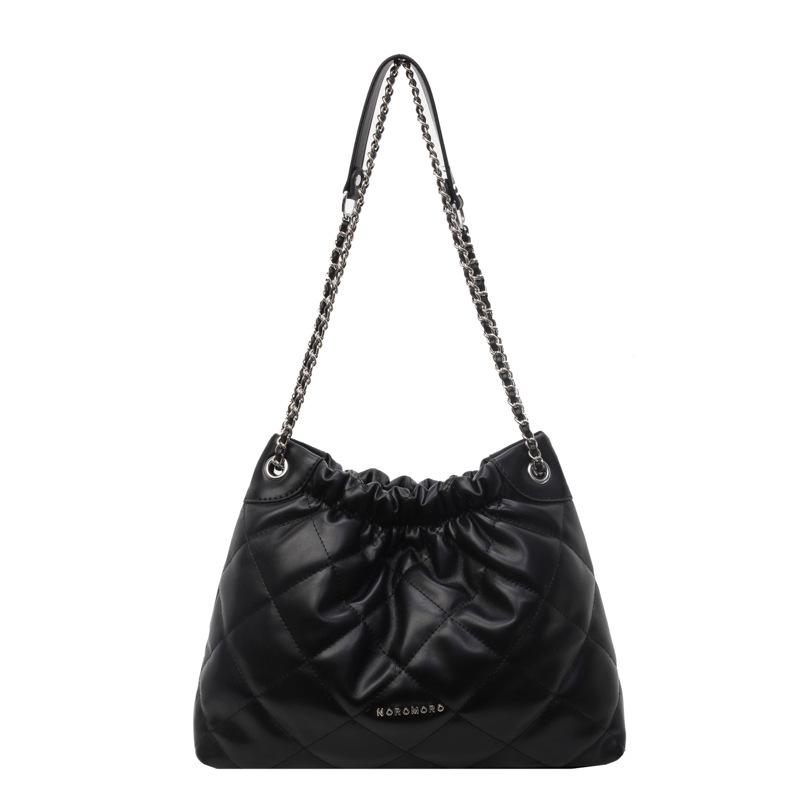Модная сумка-ведро с плиссировкой и цепочкой, вместительная, стильная повседневная сумка чёрный