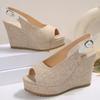 Fashion Fashion Women's Back Strap Chunky Platform Sandal Summer Peep Toe High Heel Sandals Woman New Non Slip Wedge Beige Sandal Female