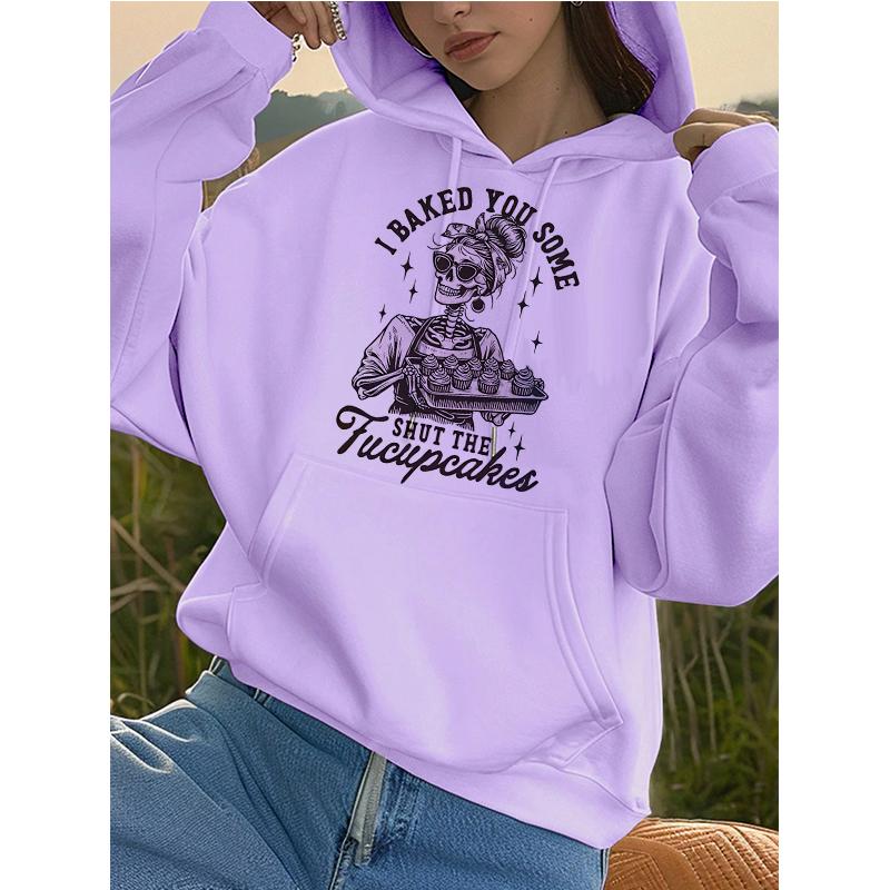 

Женские забавные худи с графикой скелета и кекса для выпечки, женская графическая толстовка на осень-зиму, свитшот в стиле 90-х Y2k, уличная одежда S