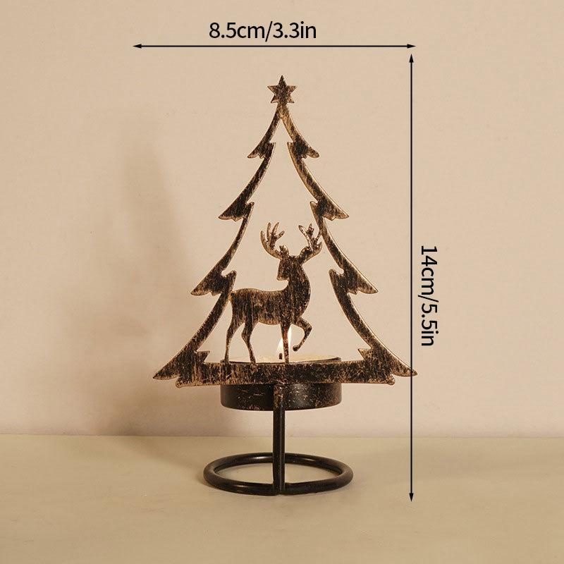 Christmas Candle Holders Xmas Tree Candlesticks Merry Christmas Iron Decoration Ornament Desktop Wooden Santa Claus Candlestick