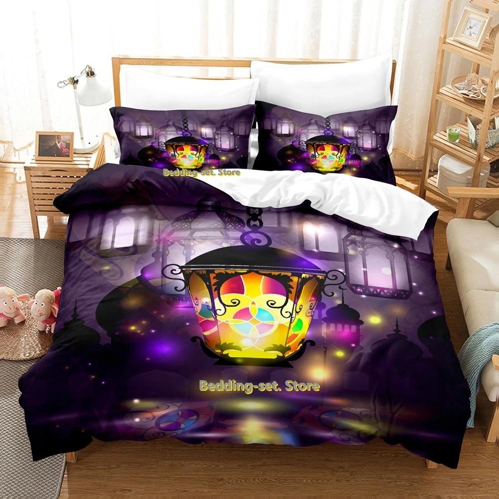 Ramadan-Bettwäscheset, Einzel-, Zwillings-, Voll-, Queen- und King-Size-Bettset, für Schlafzimmer für Erwachsene und Kinder, Bettbezug-Set, 3D-Druck, Anime-Bettlaken-Set