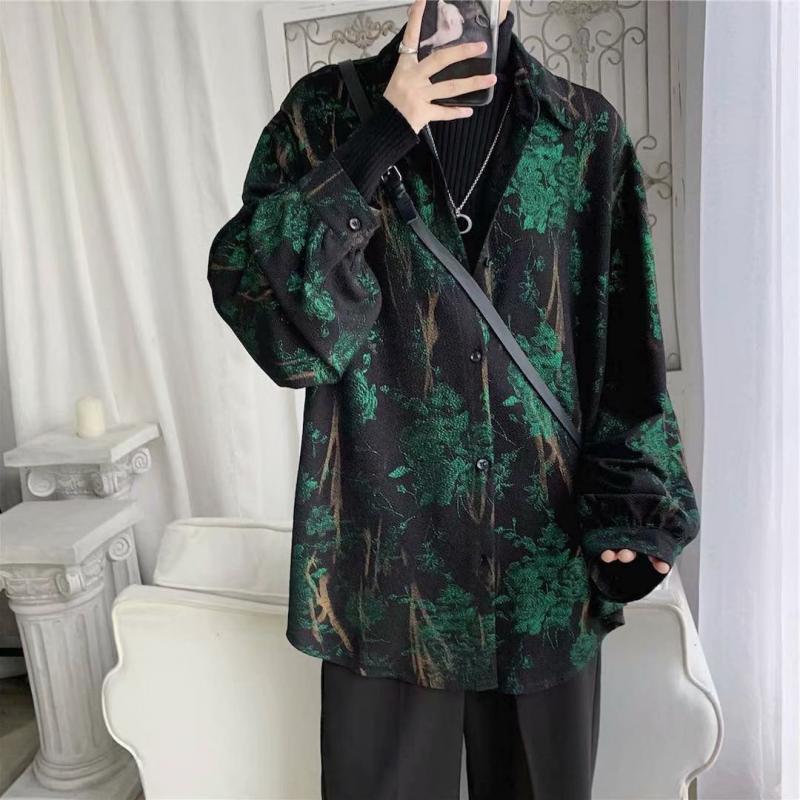 Módní pánské tričko s dlouhým rukávem, streetwear, stylové, pro teenagery, jarní, retro, havajské, pánské košile