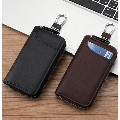 Soft Leather Business Key Holder Men's Car Key Wallets Large Capacity Household Simple Zipper Waist Hanging Car Key Organizer