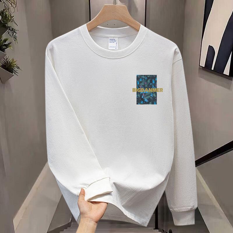 Trendige Marke Amerikanisches Langarm-T-Shirt Reine Baumwolle Herren Unterhemd Trendiger Herbst- und Winterpullover Herren- und Damen-Rundhals-Oberteil