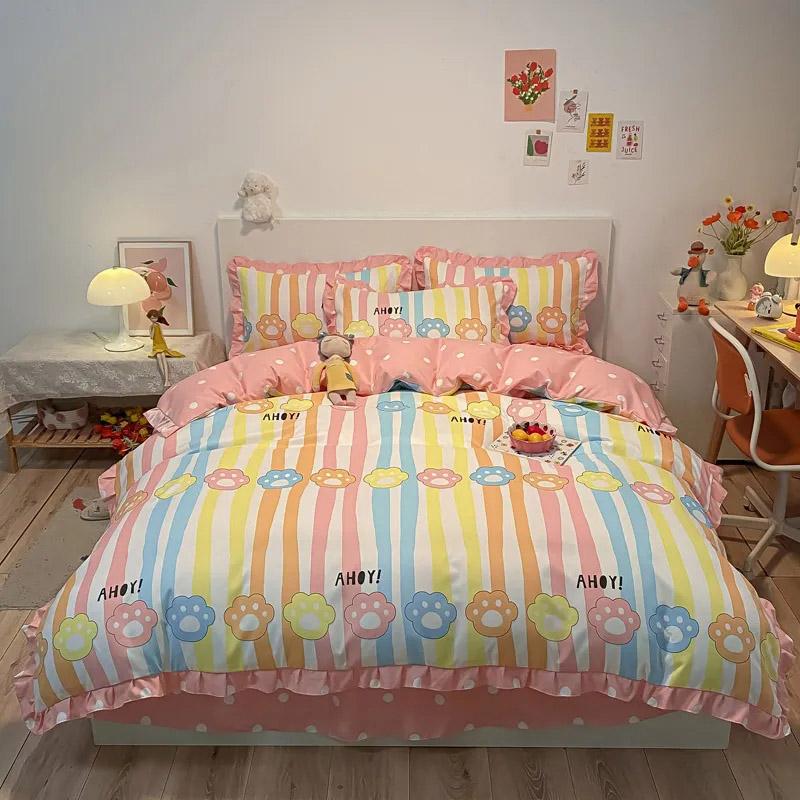 3/4 buc/set Dormitor Studențesc 1,2 m Cearceaf Plapumă Față de Pernă Set Trei Piese Coreean Drăguț Periat Îngroșat Confortabil Lenjerie de Pat Pat Dublu Set 4 Piese