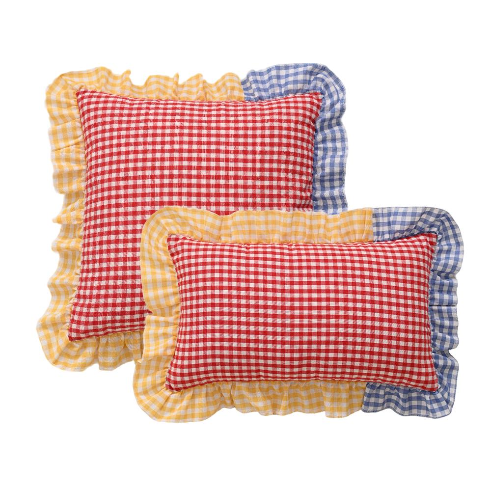 NU KOPEN 1 STuks Geruite Print Kussenhoes Stiksel Kleur Ruches Kussensloop Zacht Huisdecoratie voor Bank Slaapkamer Woonkamer Kussenhoes 30x50cm